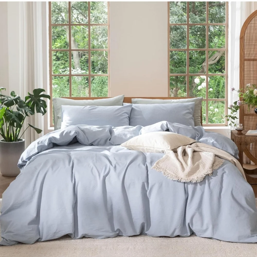 MooMee Bedding Duvet Cover Set 100% Washed Cotton Linen Like Textured Breathable
